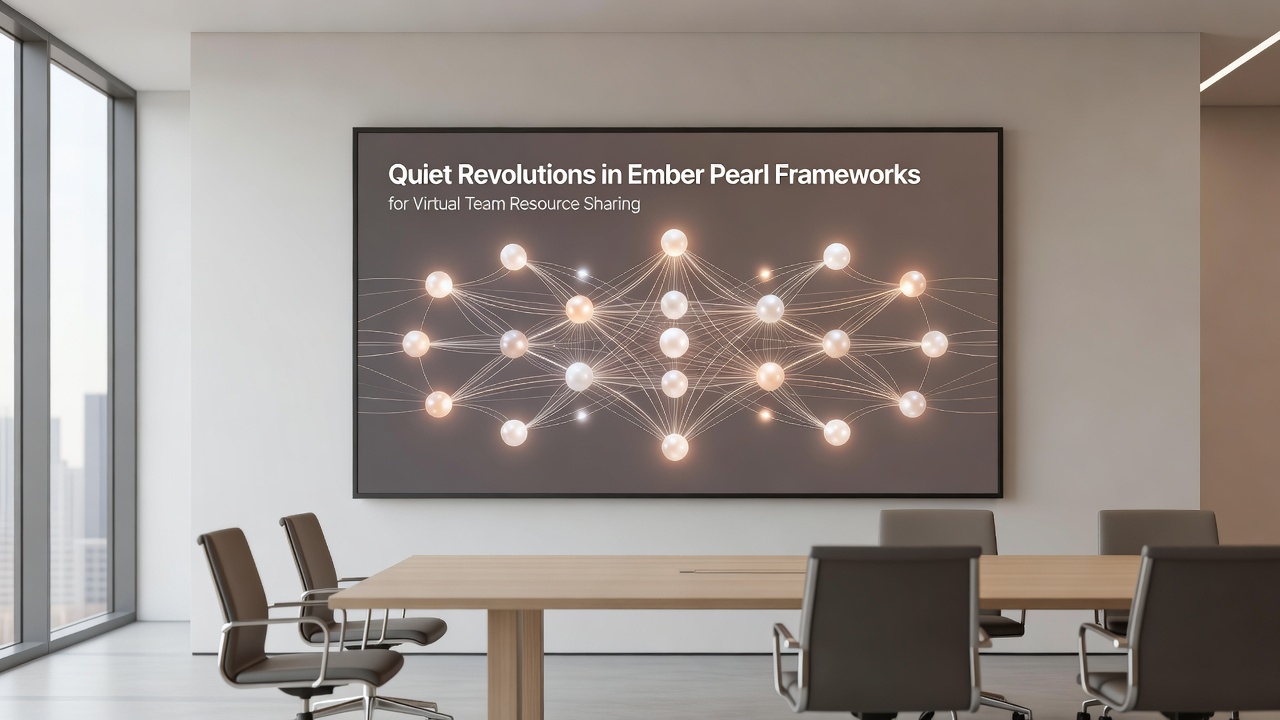 Virtual team members collaborating via Ember Pearl resource sharing dashboard with real-time protocol indicators
